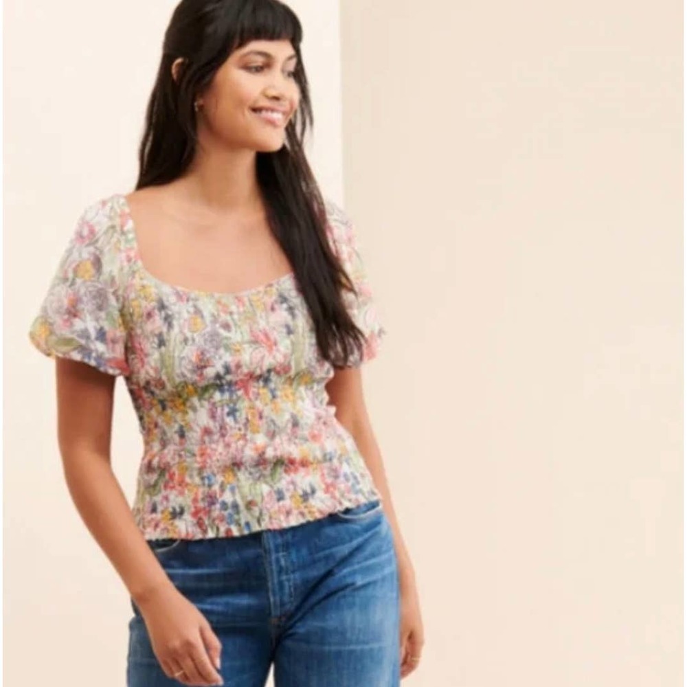Anthropologie Aurelia Floral Smocked Blouse Multi Color